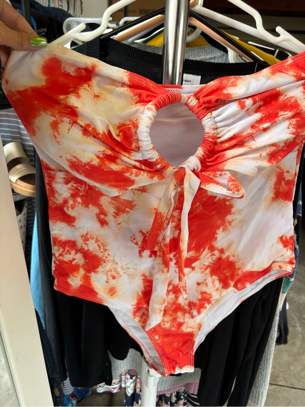 Tie-Front One-Piece Swimsuit in Orange Tie-Dye